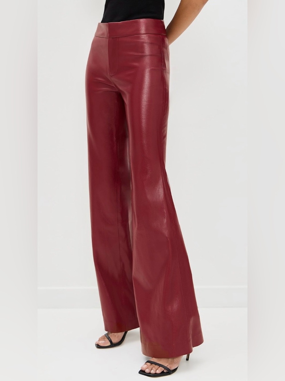 Alice + Olivia Andrew Vegan Leather Trousers Wide Leg Trousers in Red Size 4